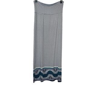 MAX STUDIO Maxi Skirt Geometric Print in Navy Blue, White, Teal Green W's Large
